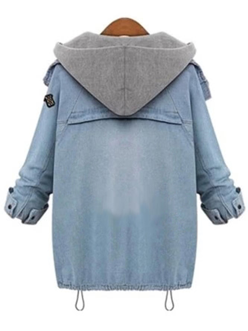 

Hooded Vest & Boyfriend Denim Coat Set, Light wash