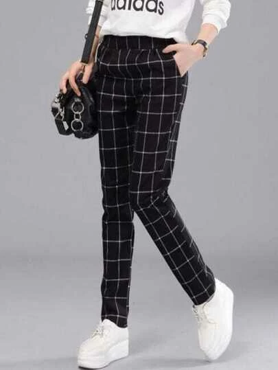 elastic plaid pants