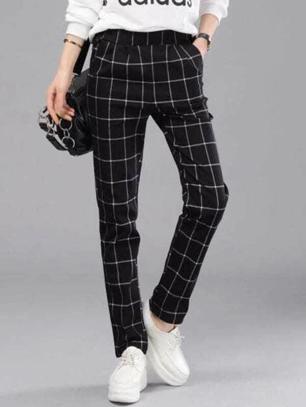 elastic plaid pants