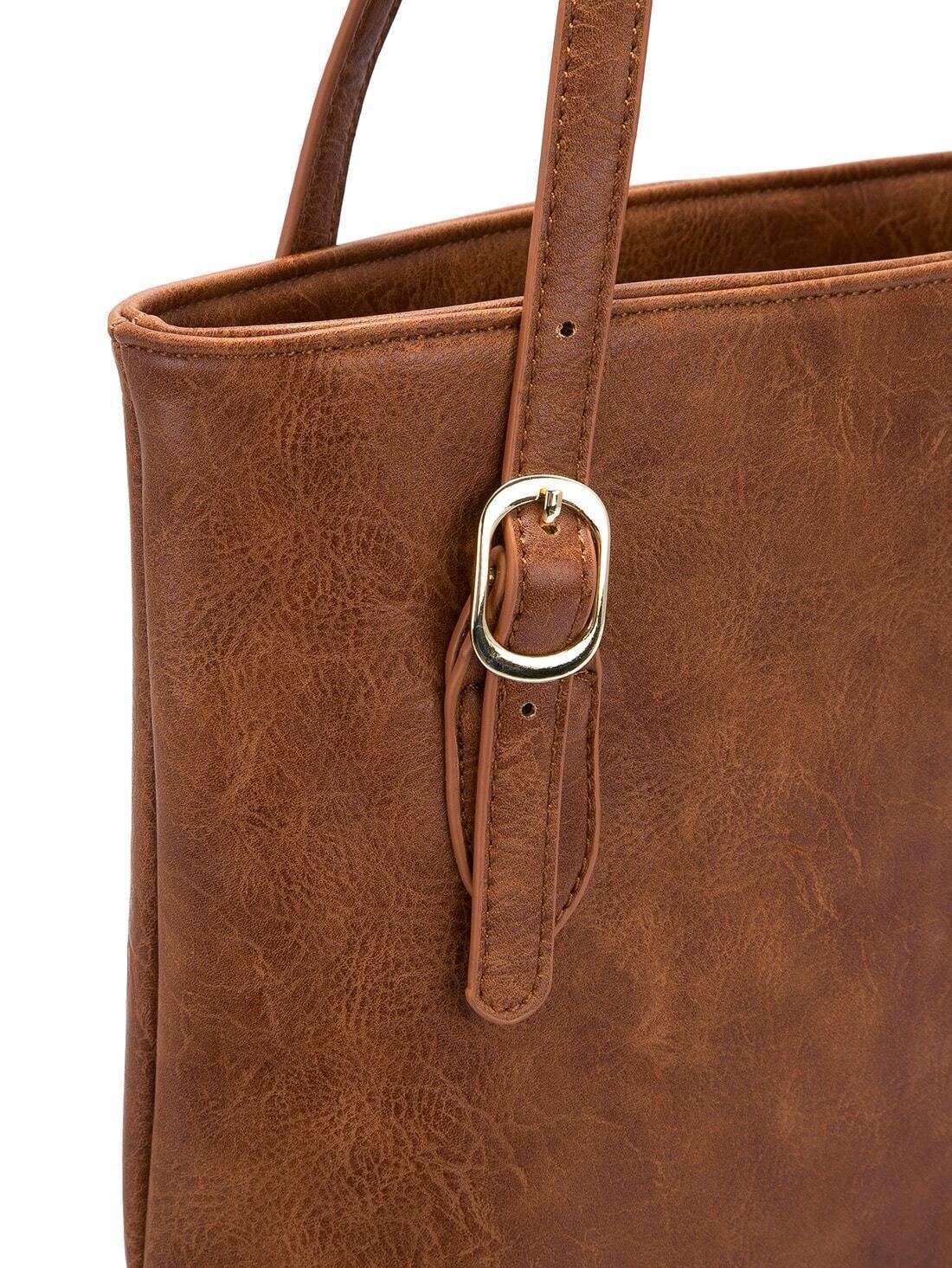 Brown Buckle Classic PU Shoulder Bag