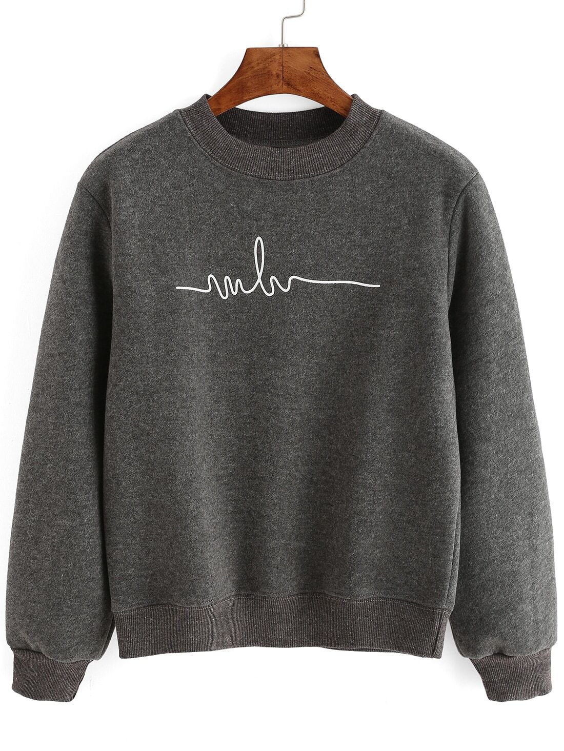 Crew Neck Print Grey Sweatshirt | ROMWE