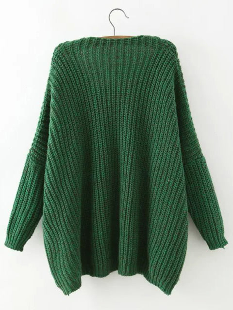 

Green V Neck Batwing Sleeve Loose Sweater