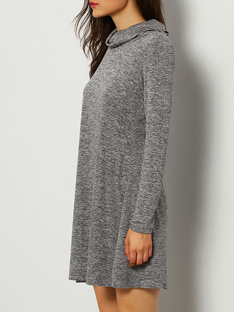 

Cowl Neck Space Dye Swing Dress, Grey