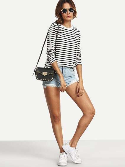 White Black Long Sleeve Striped T-Shirt