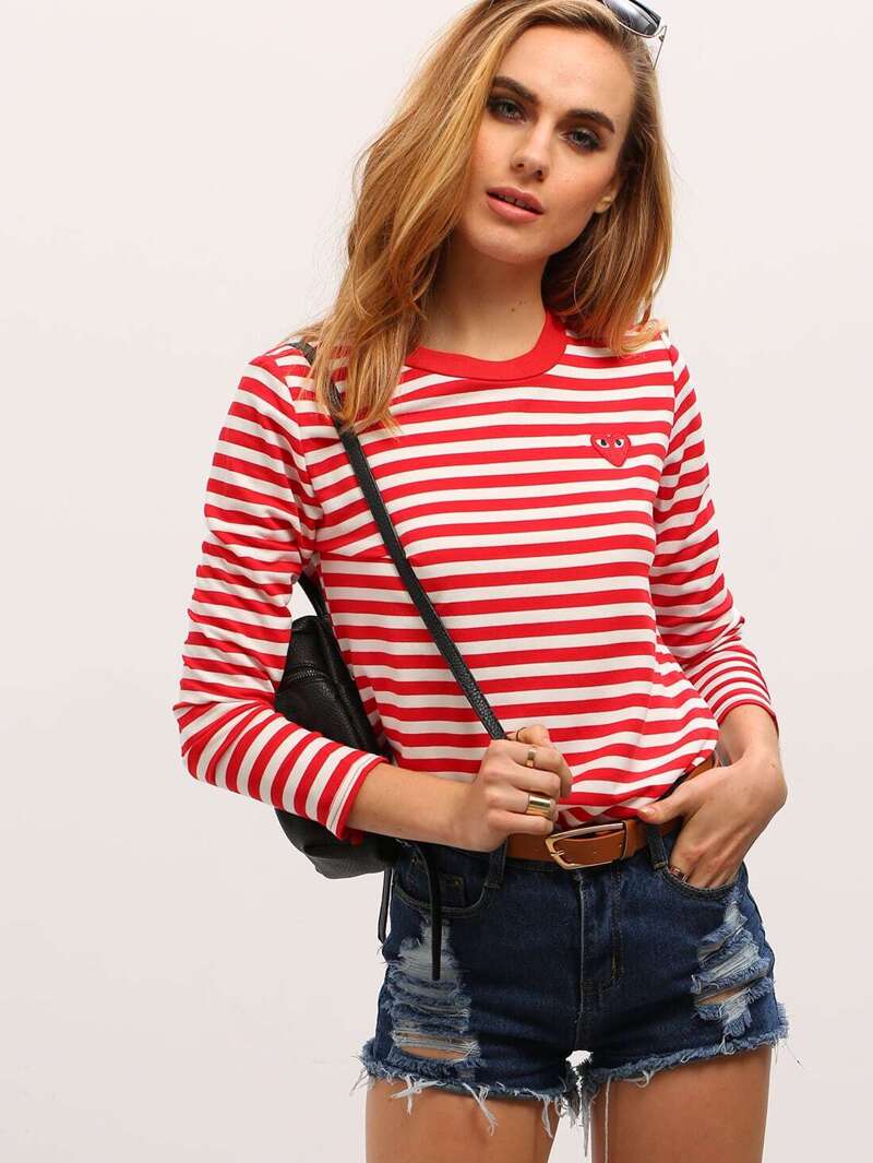 

Red White Long Sleeve Striped T-Shirt
