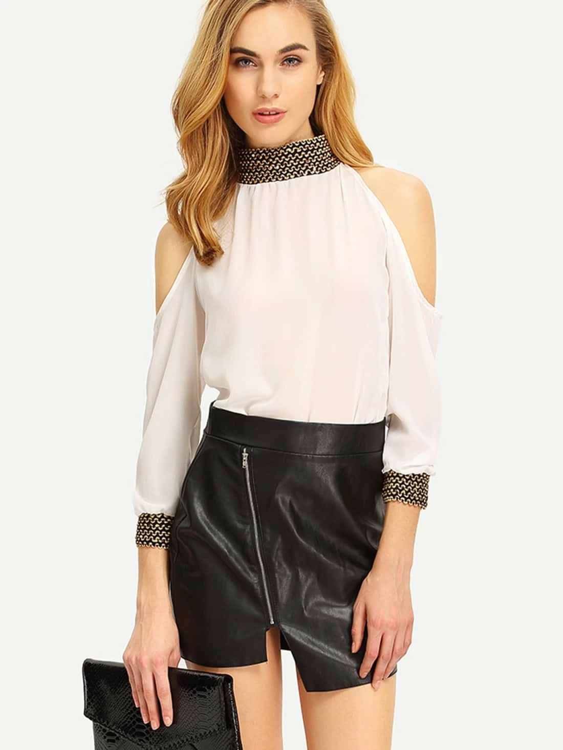 Blusa hombro frío lentejuelas gasa blanco | ROMWE Blusa hombro frío lentejuelas gasa blanco | ROMWE