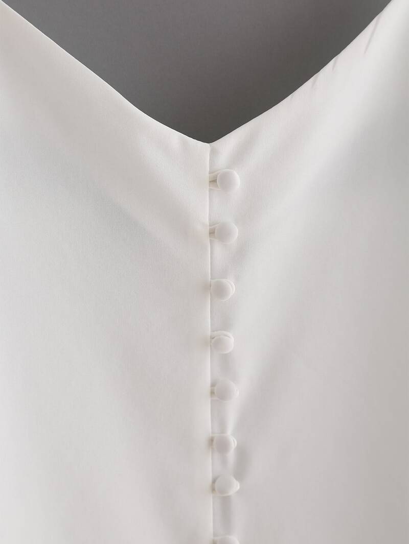 

White Spaghetti Strap Buttons Cami Top