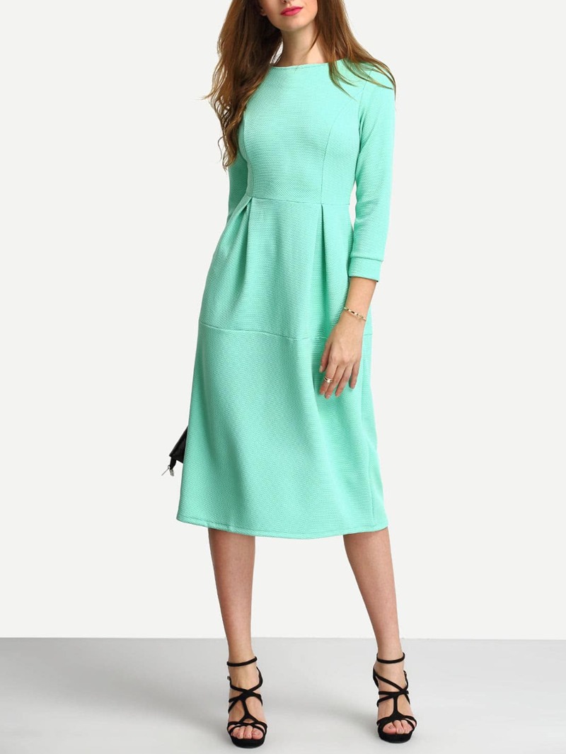 

Box Pleated Midi Dress, Green bright