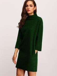 Dark Green High Neck Pockets Dress