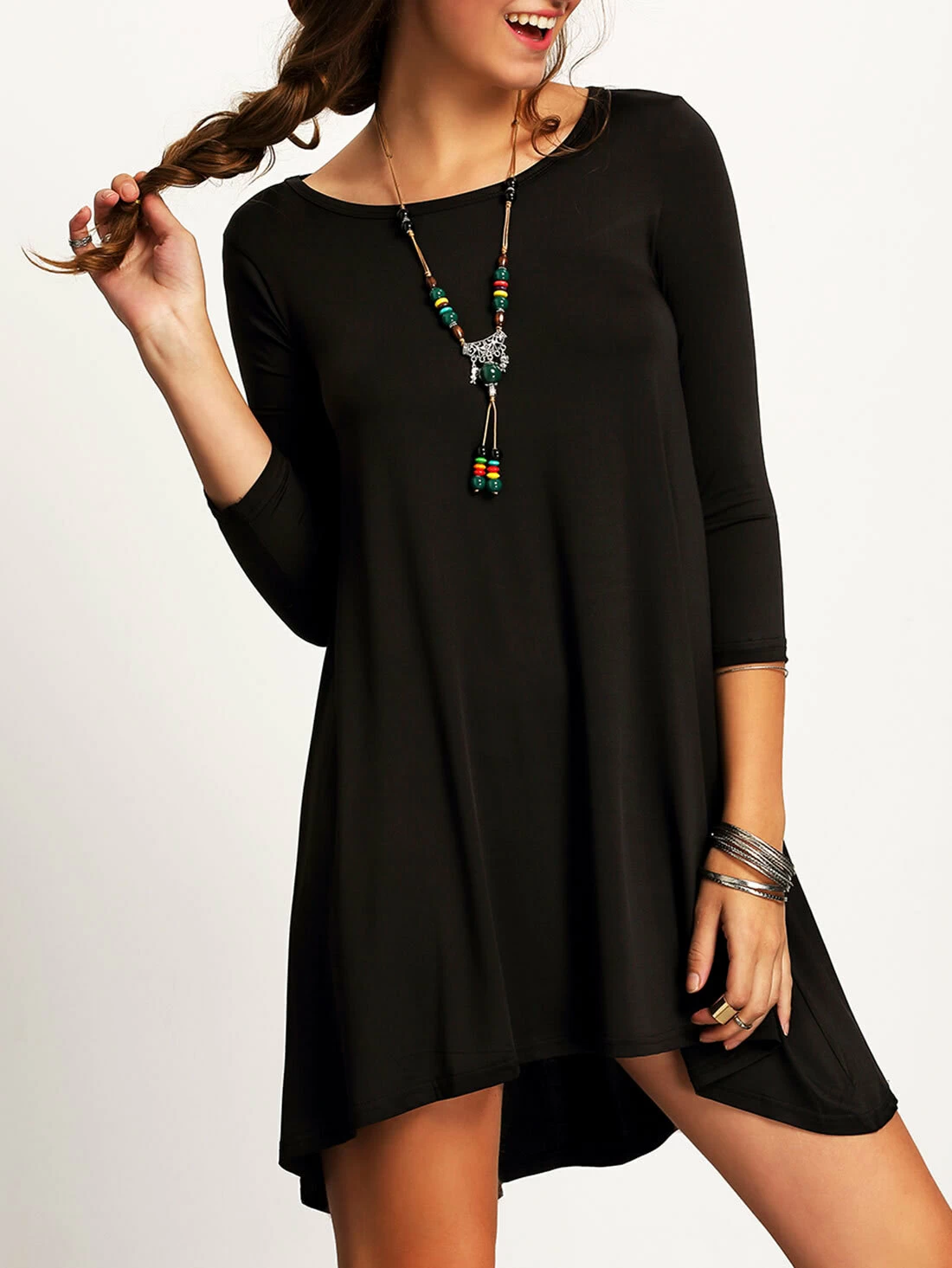 Robe Col Rond Noir Romwe