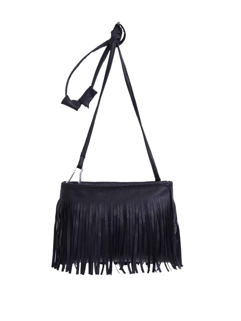 

Faux Leather Tassel Crossbody Bag - Black