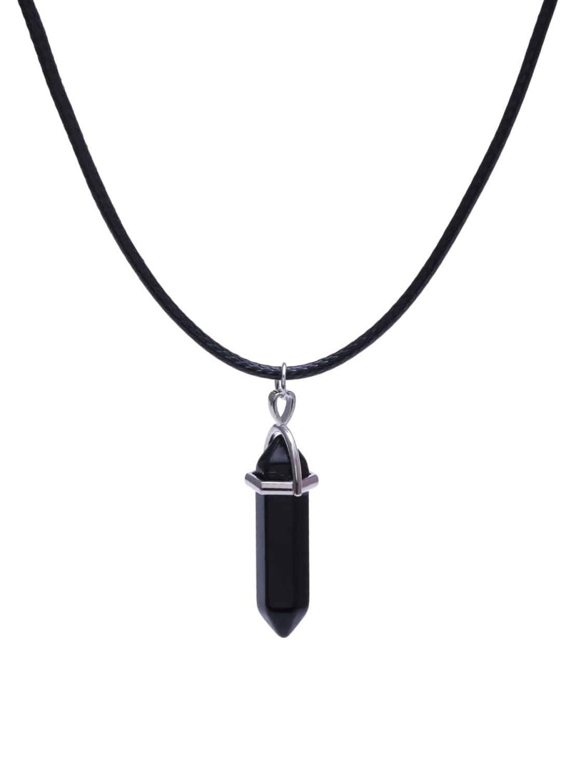 

Black Faux Gemstone Pendant Rope Necklace