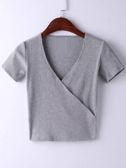 V Neck Surplice Wrap Rib T-shirt