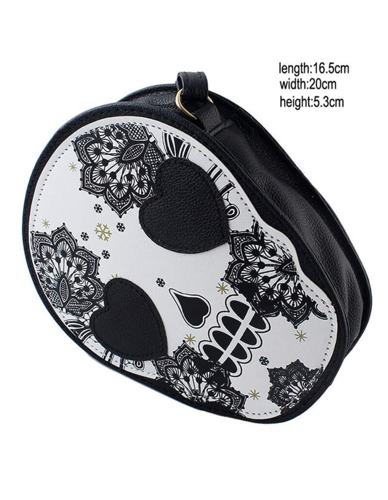 

Cute Skull Printed Leather Shoulder Bag, Black and white