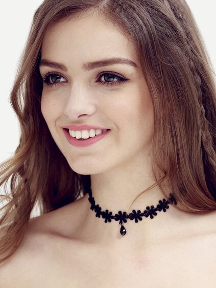 Black Waterdrop Pendant Lace Choker