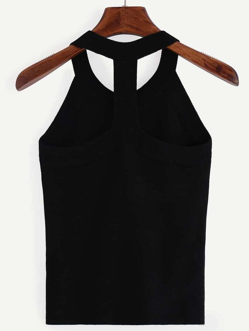 

Knitted Slim Racerback Top - Black