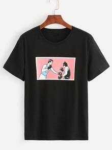 Black Boxing Print T-shirt