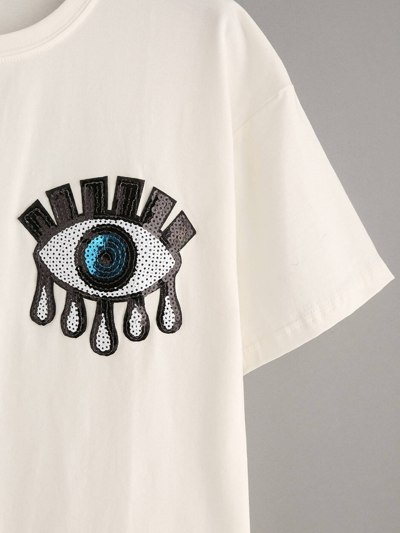 Sequin Eye Pattern T Shirt | sequins eye pattern white t shirt Sequin Eye Pattern T Shirt | sequins eye pattern white t shirt