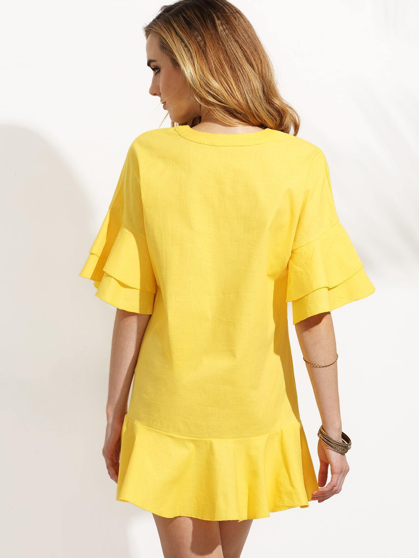 yellow v cut tiered ruffle dress yellow v cut tiered ruffle dress