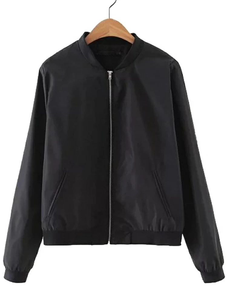 Black Rib Knit Cuff Pocket Plain Jacket Romwe Black Rib Knit Cuff Pocket Plain Jacket