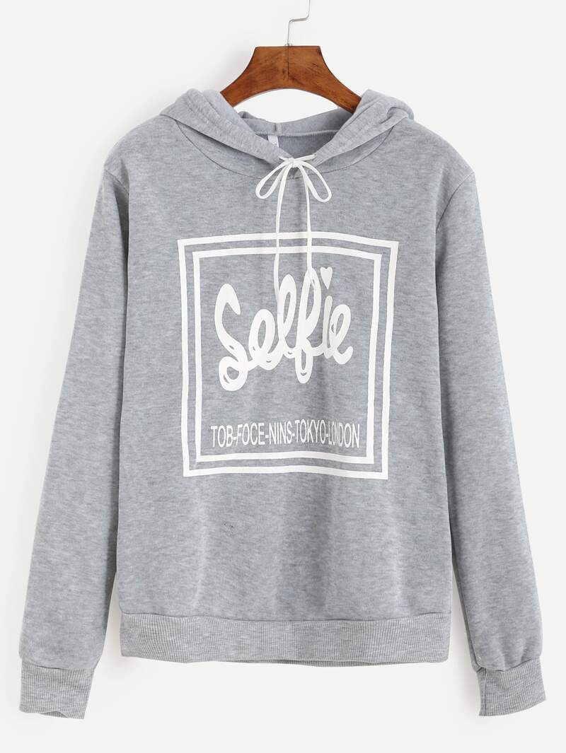 

Grey Letter Print Hooded Top With Pants