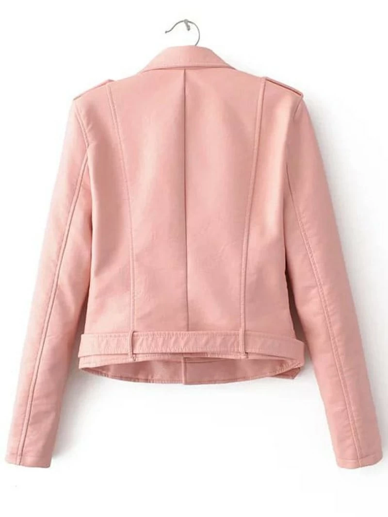 Cuero Romwe Motera Sintético Chaqueta Rosa Cremallera Cinturón axwq5Zzf