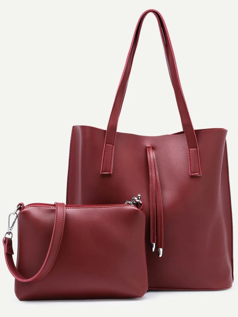 Burgundy Tote Bag With Crossbody