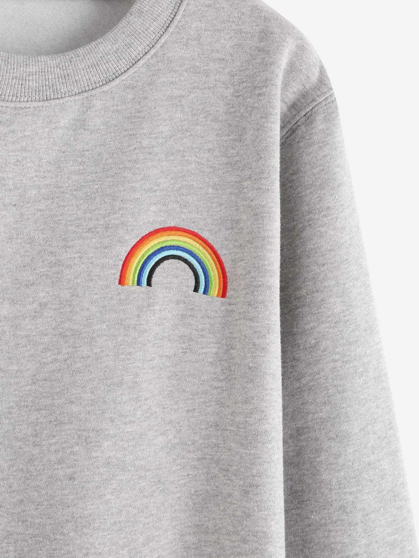 Grey Rainbow Embroidered Crop Sweatshirt