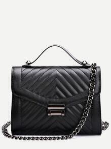 Black Quilted Envelope Bag With Chain