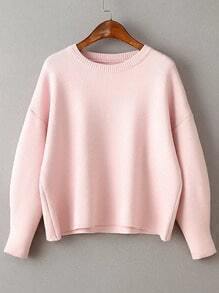 Pink Round Neck Ribbed Trim Drop Shoulder Knitwear