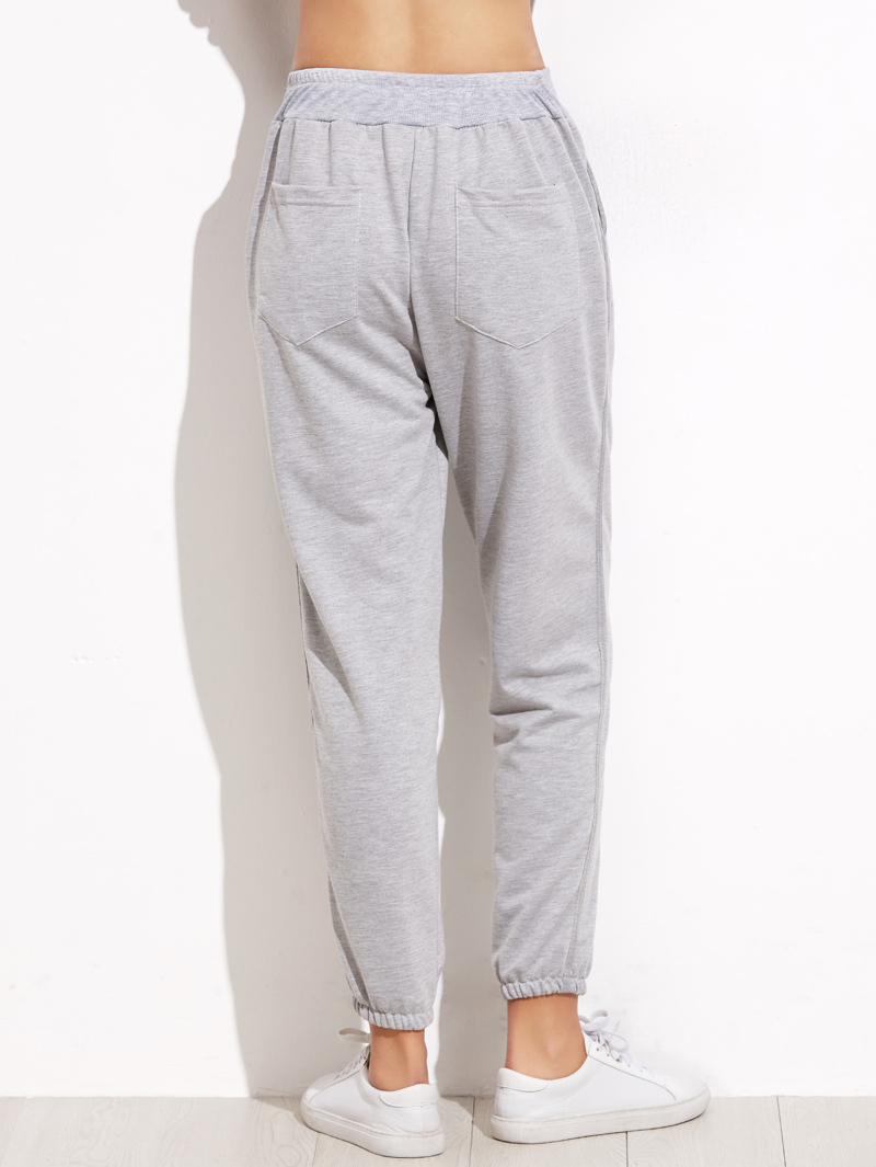 

Grey Elastic Waist Pocket Pants, Light grey