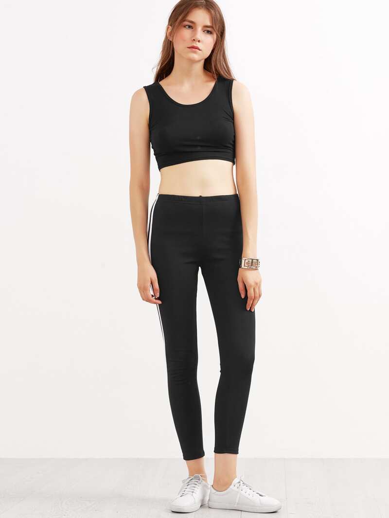 

Black Contrast Striped Side Leggings