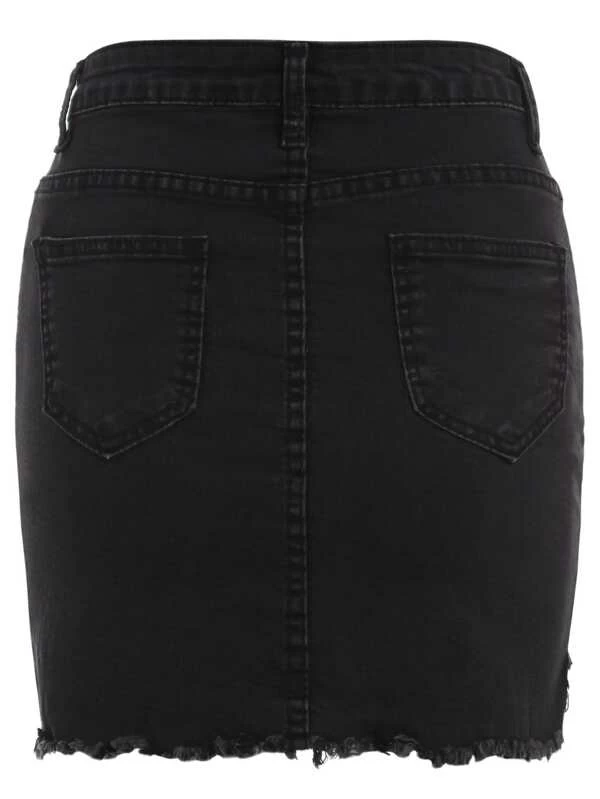 black raw hem denim skirt