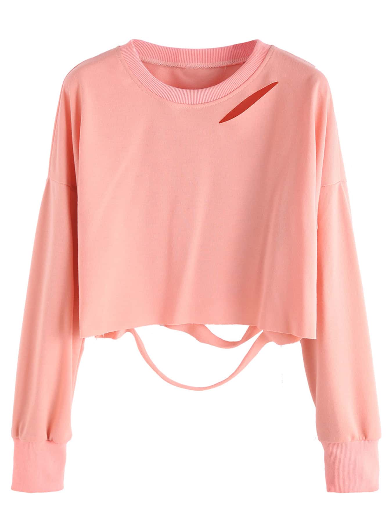 Pink Drop Shoulder Cut Out Crop Tshirt ROMWE