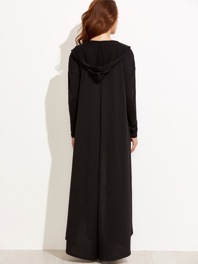 

Black Drop Shoulder Maxi Hooded Coat