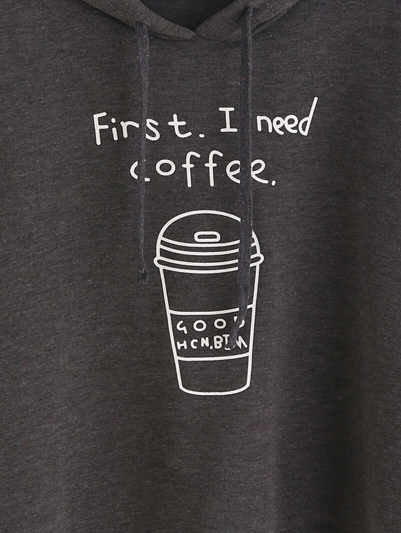 

Dark Grey Coffee Cup Print Hooded Sweatshirt