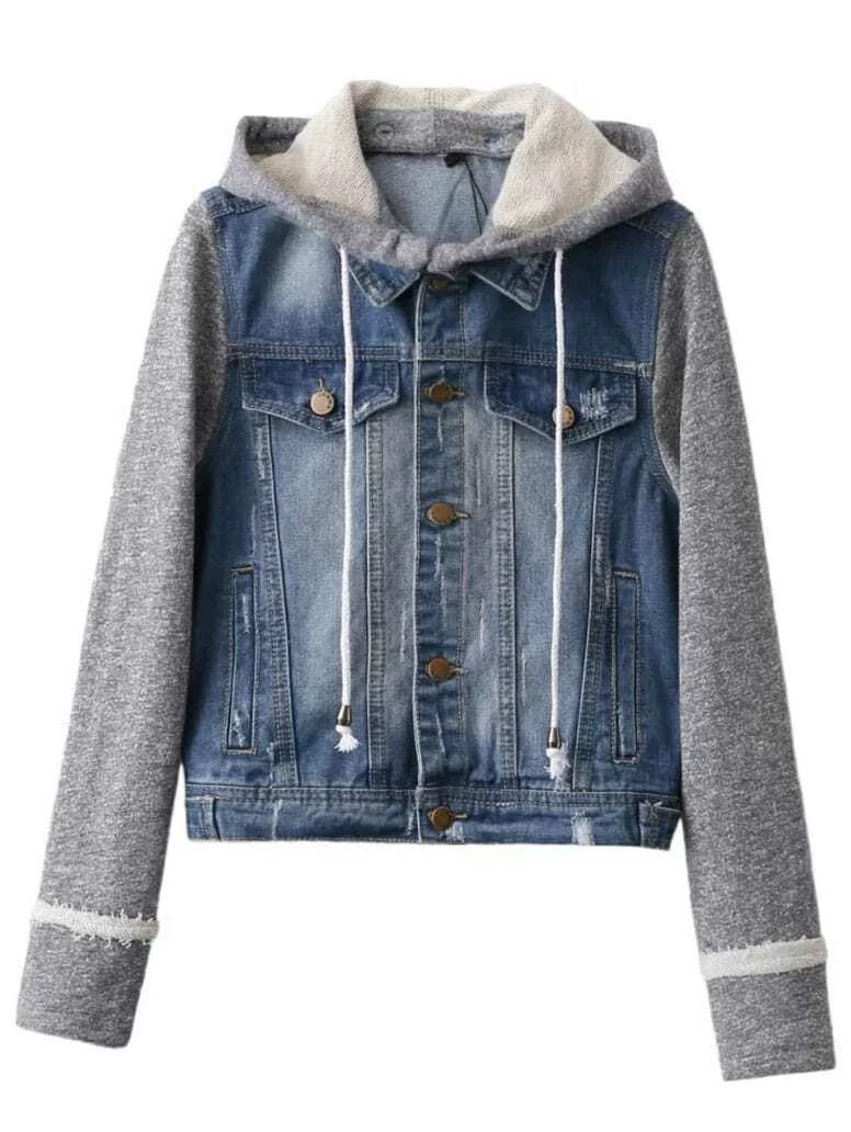 hooded drawstring denim jacket