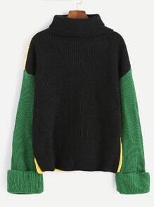 Color Block Turtleneck Dropped Shoulder Seam Sweater