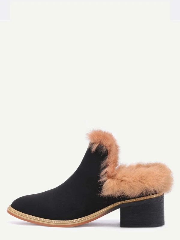black fur lined mules