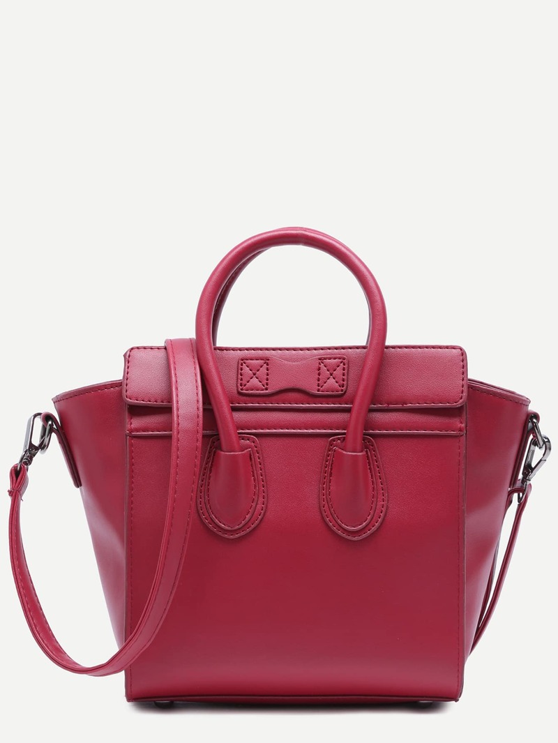 

Red Zip Trim Faux Leather Handbag With Strap