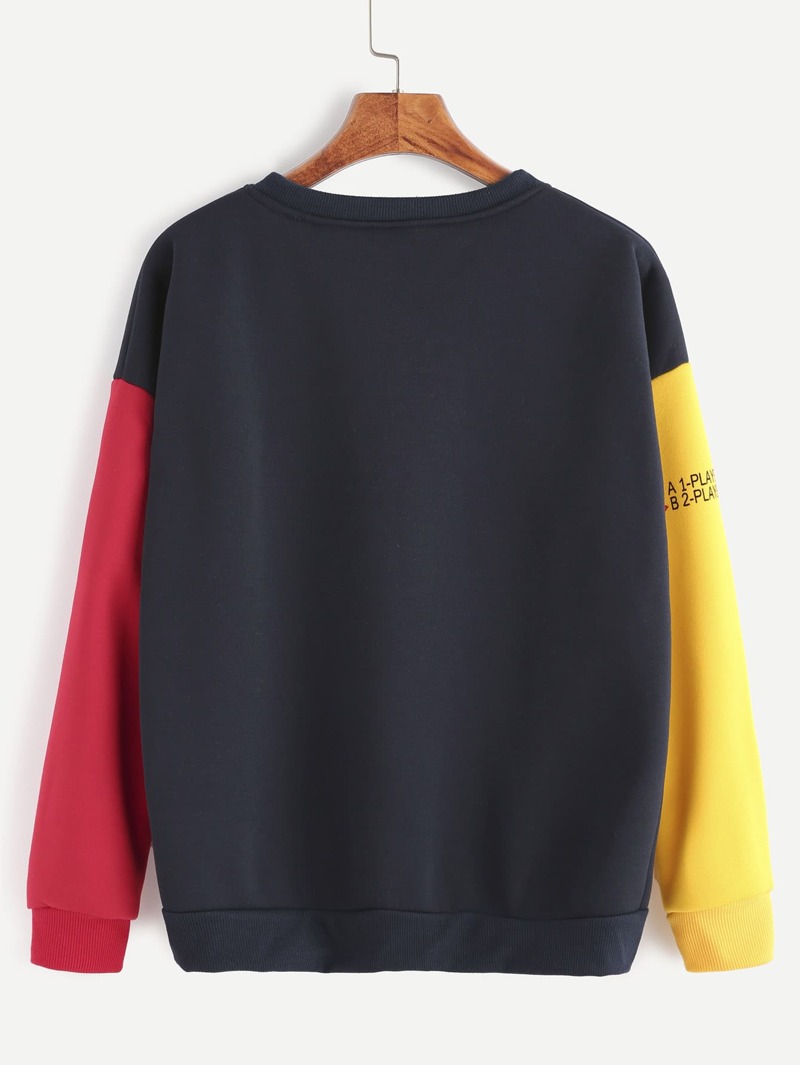 

Contrast Drop Shoulder Sleeve Print Sweatshirt, Multicolor