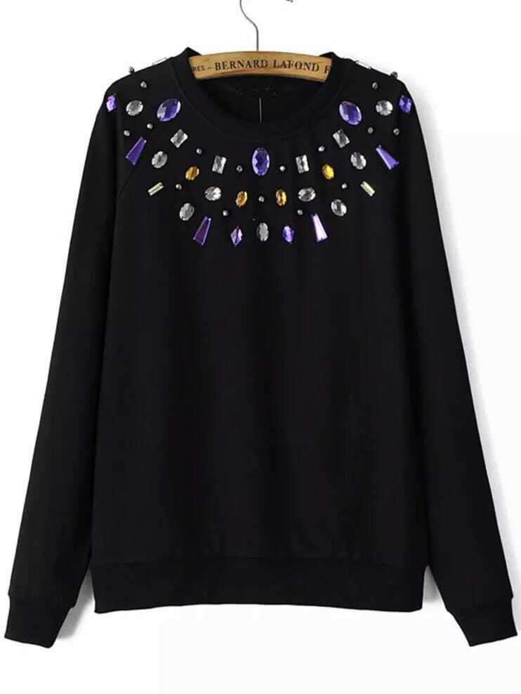 

Black Rhinestone Raglan Sleeve Sweatshirt