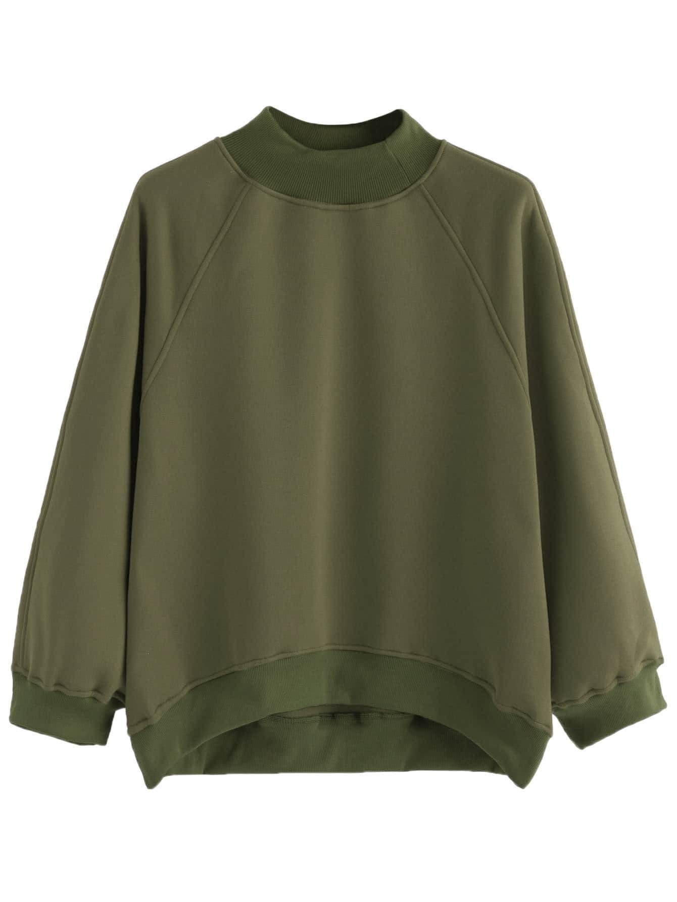 army green raglan sleeve dip hem sweatshirtfor romwe army green raglan sleeve dip hem sweatshirtfor romwe