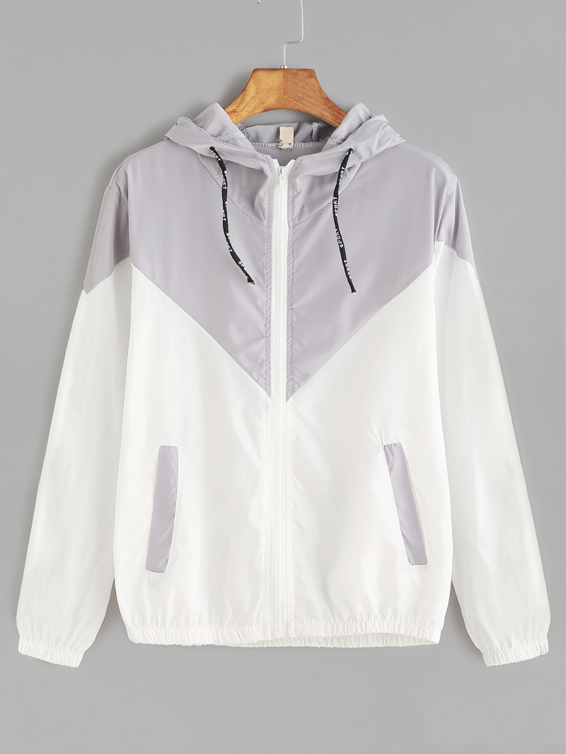 

Contrast Zip Up Drawstring Hooded Jacket, Multicolor