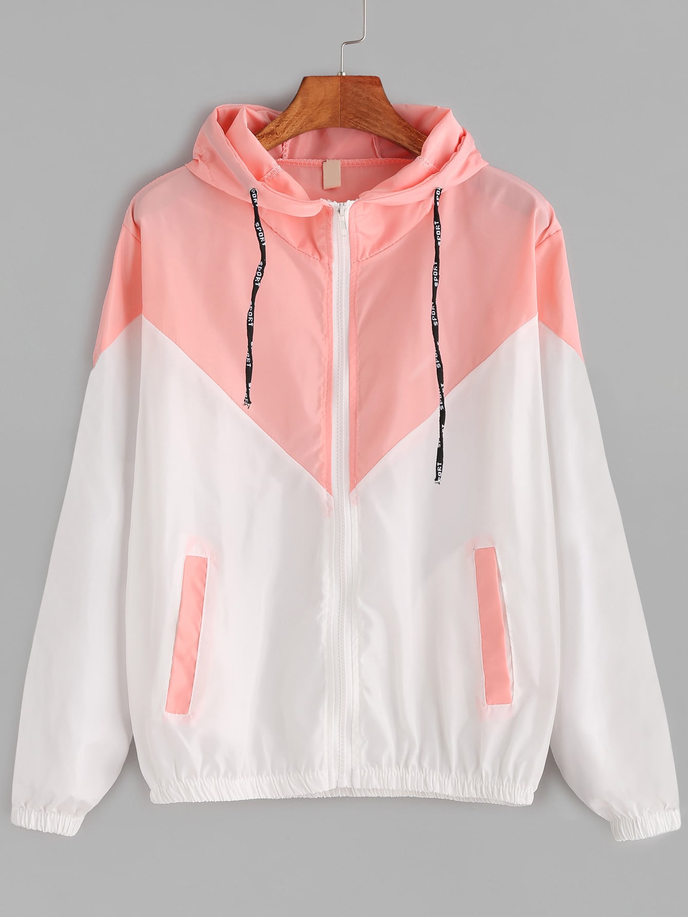 Contrast Drawstring Hooded Zip Up Jacket | ROMWE