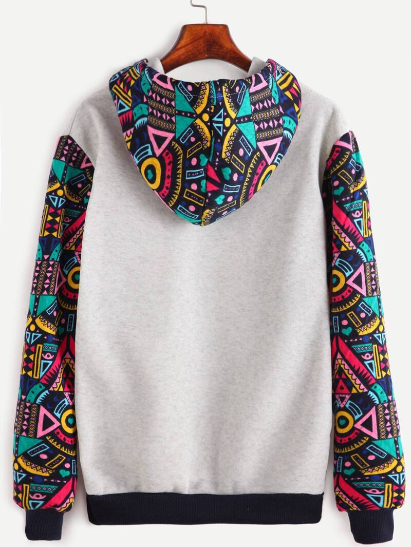 

Grey Contrast Sleeve Hooded Sweatshirt