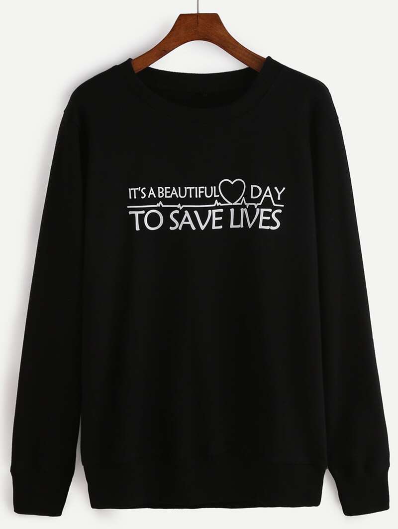 

Black Slogan Print Sweatshirt
