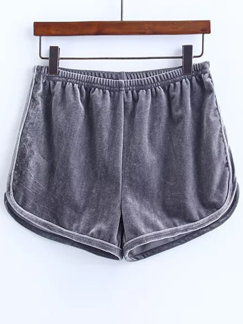 

Grey Elastic Waist Velvet Shorts