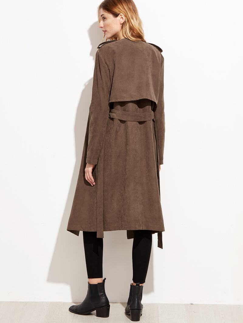 

Brown Suede Layered Wrap Coat