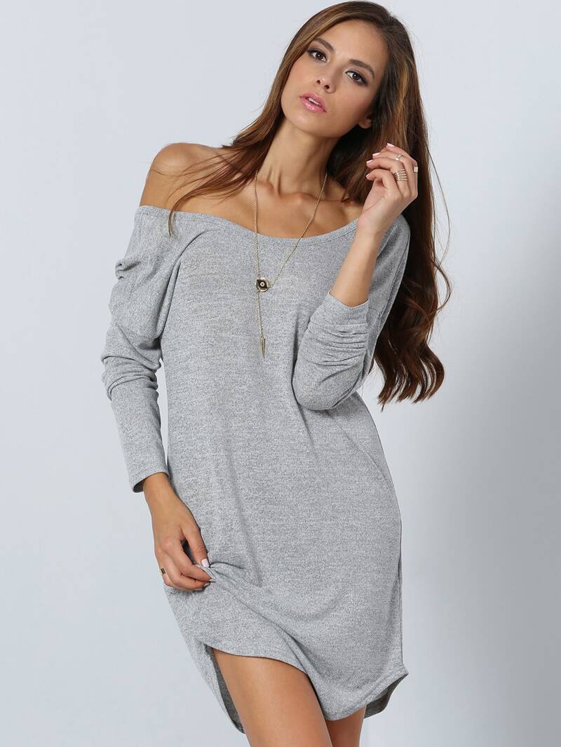Grey Long Sleeve V Back Dress Romwe